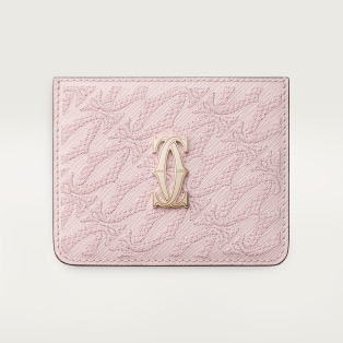 カード ホルダー C ドゥ カルティエ ペタルピンク テクスチャー カーフスキン、刺繍入り、ゴールドフィニッシュ