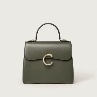 スモール バッグ 
パンテール C グリーンティー グレインド カーフスキン、ゴールドフィニッシュ 