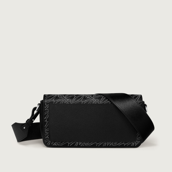 C ドゥ カルティエ イーストウエストバッグ ウール エンブロイダリー、ドゥーブルC モチーフ、ブラック テクスチャード カーフレザー、パラジウムフィニッシュ