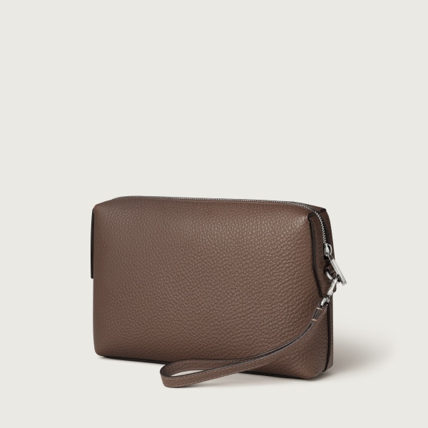 マスト ポーチ  ペッパーグレー カーフスキン、パラジウムフィニッシュ