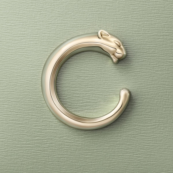 カード ホルダー パンテール C  セージグリーン グレインド カーフスキン、ゴールドフィニッシュ