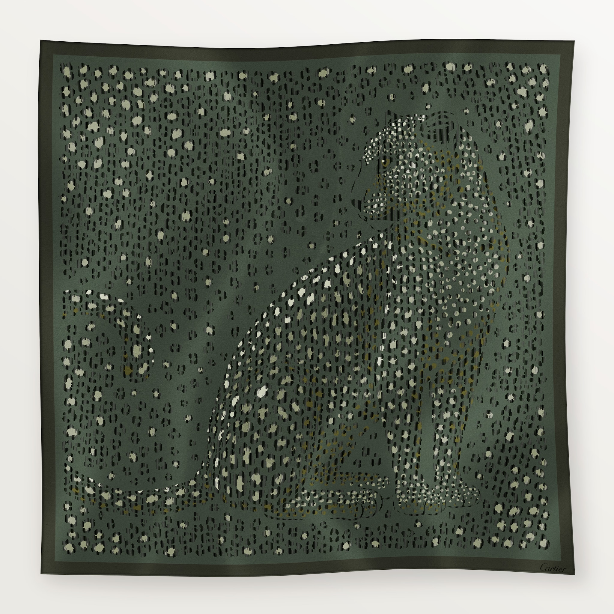 パンテール ドット スクエア スカーフ 90グリーンティー シルクツイル