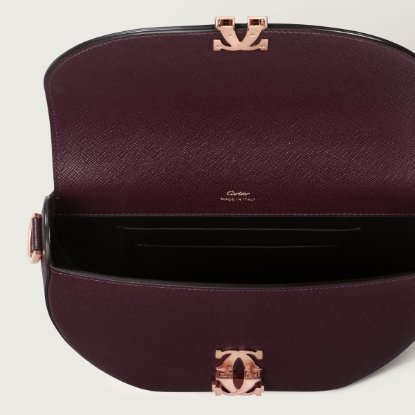 ホーボーバッグ C ドゥ カルティエ  グレープ テクスチャード カーフスキン、エンブロイダリー、ピンクゴールド フィニッシュ