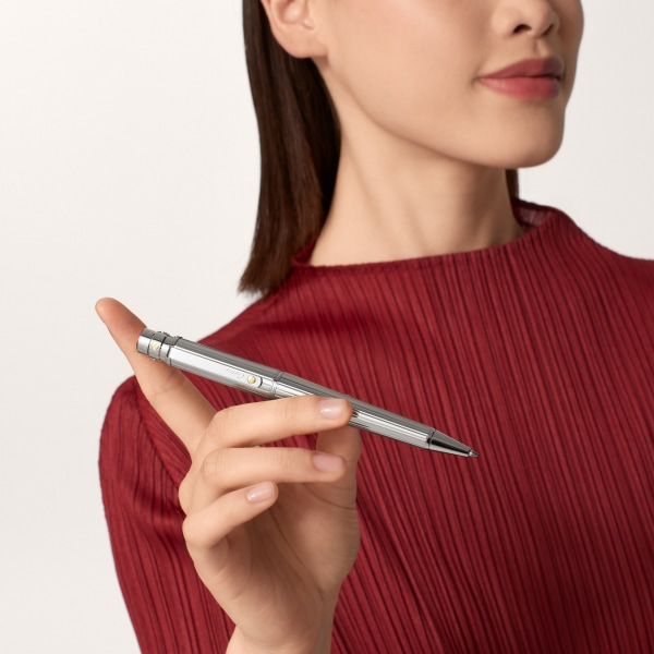 サントス ドゥ カルティエ ボールペン LM、エングレービングを施したメタル、パラジウムフィニッシュ、ゴールドフィニッシュ