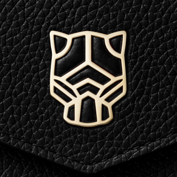 ウォレット パンテール グラフィック  ブラック カーフスキン、ゴールドフィニッシュ