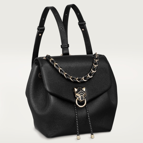 バックパック パンテール グラフィック  ブラック グレイン カーフスキン、ゴールドフィニッシュ