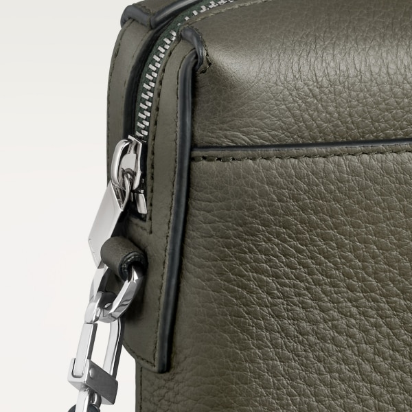 ポーチ マスト  カーキ カーフスキン、パラジウムフィニッシュ