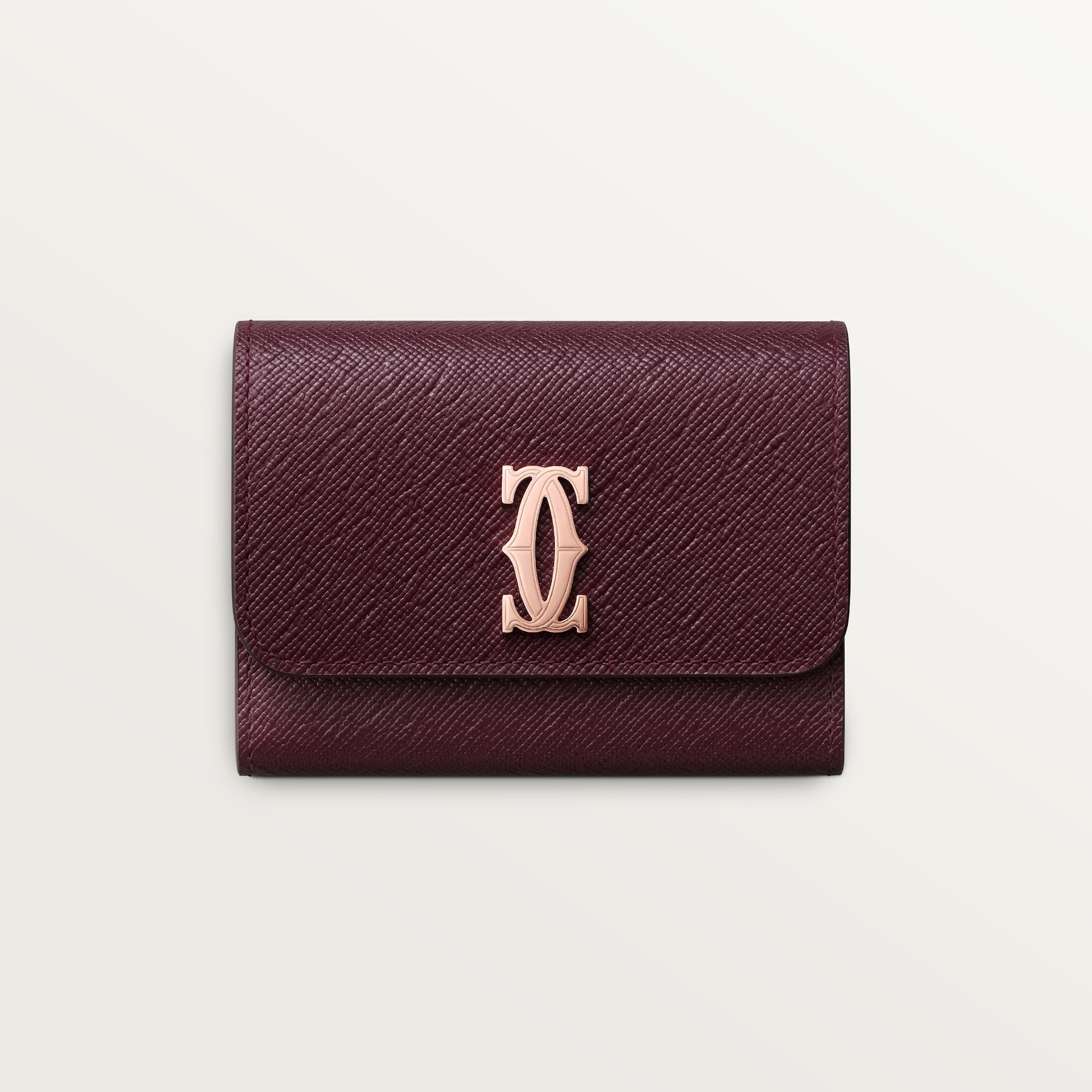ウォレット C ドゥ カルティエ グレープ テクスチャード カーフスキン、ピンクゴールド フィニッシュ