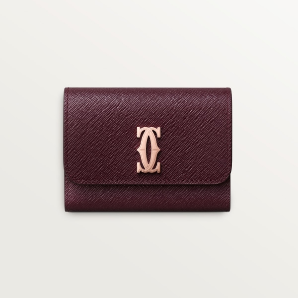ウォレット C ドゥ カルティエ  グレープ テクスチャード カーフスキン、ピンクゴールド フィニッシュ