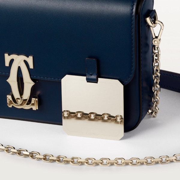 C ドゥ カルティエ ミニ チェーンバッグ  ミッドナイトブルー カーフスキン、ゴールド フィニッシュ