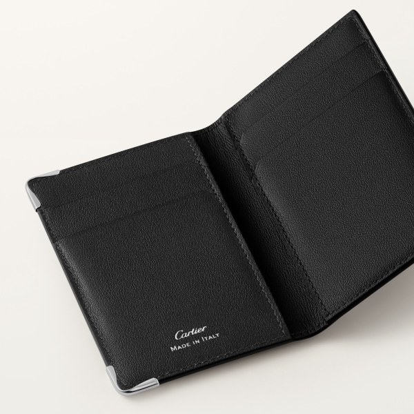 カード ホルダー マスト  デボス加工 ブラック カーフスキン、ゴドロンモチーフ、パラジウムフィニッシュ