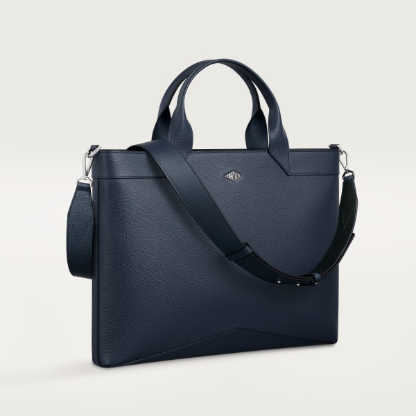 スリム ブリーフケース ロザンジュ  ネイビーブルー グレイン カーフスキン、パラジウムフィニッシュ、エナメル