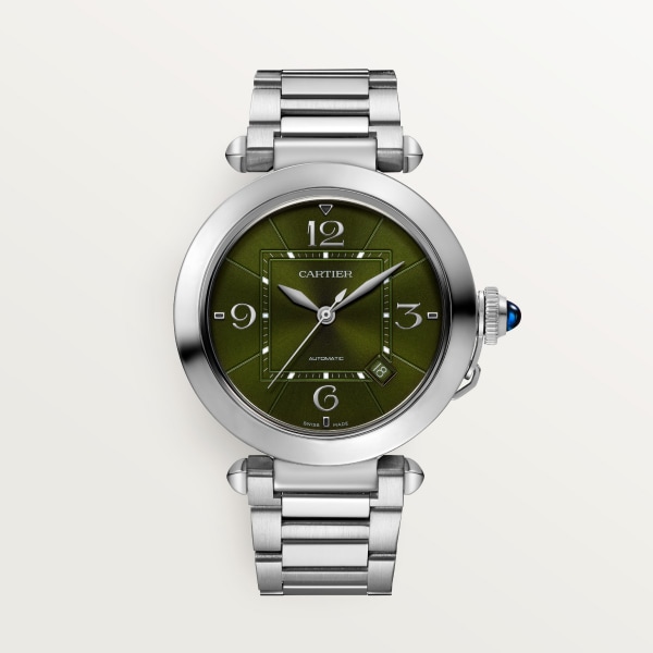 パシャ ドゥ カルティエ ウォッチ 41mm、自動巻き、スティール、（交換可能）メタルとレザーストラップ