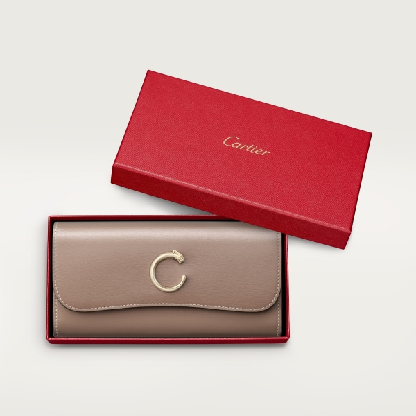 ウォレット パンテール  クレイカラー グレインド カーフスキン、ゴールドフィニッシュ