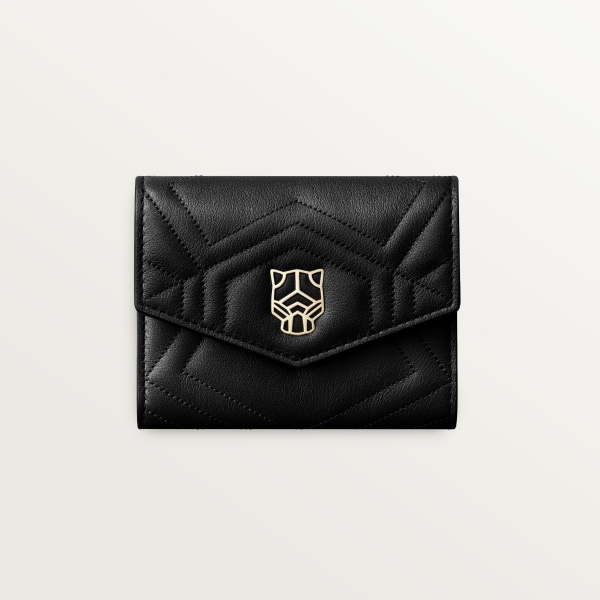 ウォレット パンテール グラフィック  ブラックキルティング カーフスキン、ゴールドフィニッシュ