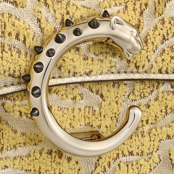 パンテール ドゥ カルティエ チェーンバッグ ミニ ゴールドメタリック カーフスキン、タフテッド パンテールモチーフの刺繍入り