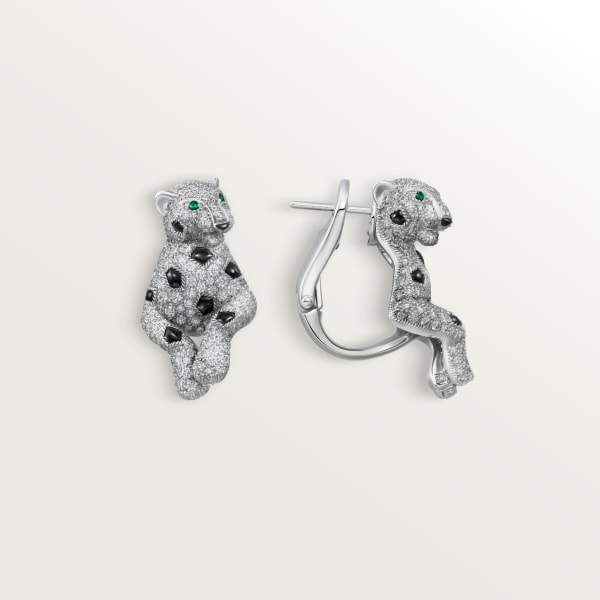 パンテール ドゥ カルティエ イヤリング、パヴェセッティング ホワイトゴールド、オニキス、エメラルド、ダイヤモンド