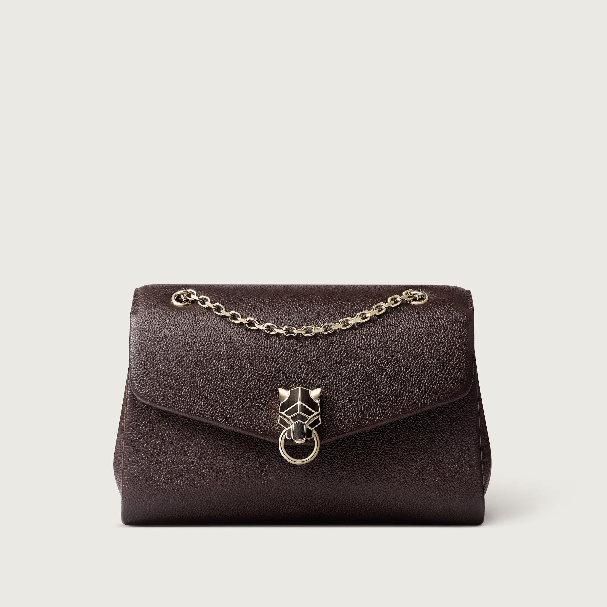 スモール バッグ パンテール グラフィック トンカブラウン グレイン カーフスキン、ゴールドフィニッシュ