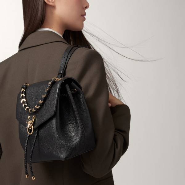 バックパック パンテール グラフィック  ブラック グレイン カーフスキン、ゴールドフィニッシュ