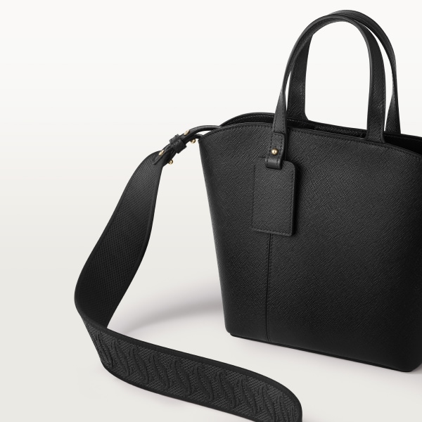 ミニ トートバッグ C ドゥ カルティエ  ブラック テクスチャー カーフスキン、刺繡入り、ゴールドフィニッシュ