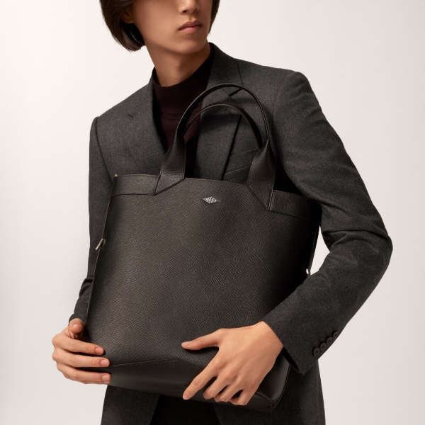 スモール トートバッグ ロザンジュ  ブラック グレインド カーフスキン、パラジウムフィニッシュ＆エナメル