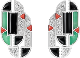 ジオメトリー＆コントラスト イヤリング、クリソプレーズ、パヴェ ホワイトゴールド、クリソプレーズ、オニキス、コーラル、ダイヤモンド