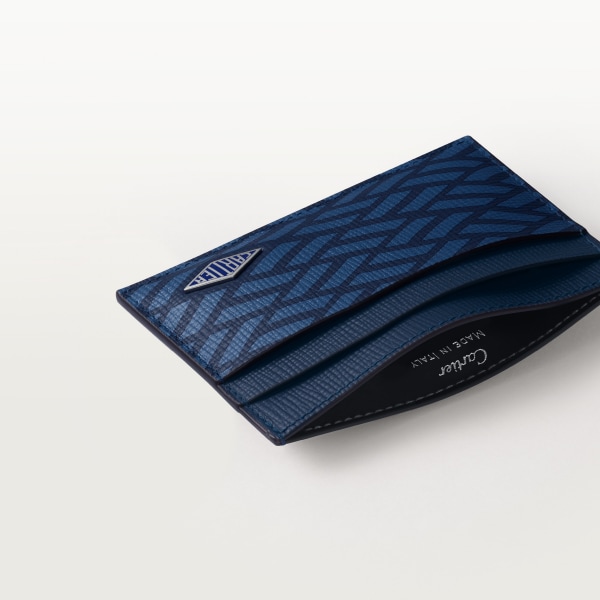 カード ホルダー ロザンジュ  ネイビーブルー グレインド カーフスキン、ダイヤモンドシェイプ モチーフ プリント、パラジウムフィニッシュ、エナメル　