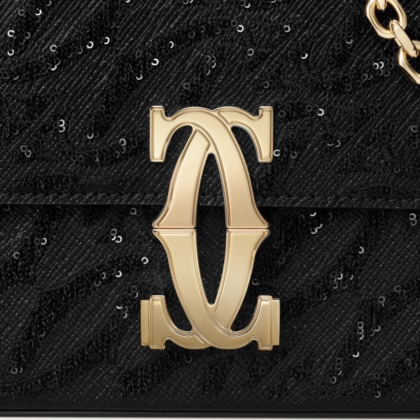 ミニ バッグ C ドゥ カルティエ  ブラック テクスチャー カーフスキン、刺繡入り、ゴールドフィニッシュ