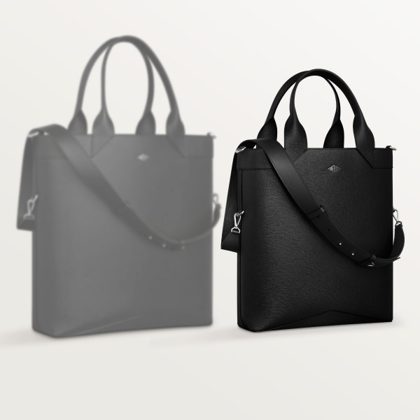 スモール トートバッグ ロザンジュ  ブラック グレインド カーフスキン、パラジウムフィニッシュ＆エナメル