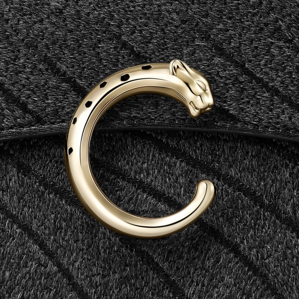 パンテール C スモール バッグ  ウール クロウ エンブロイダリー、ブラック グレインド カーフレザー、ゴールドフィニッシュ