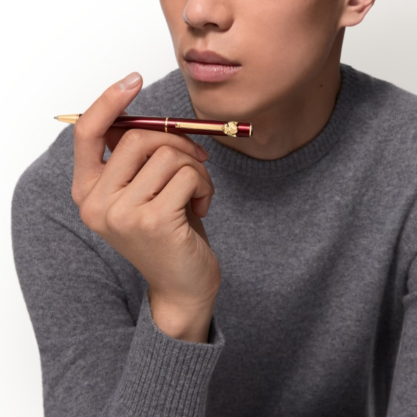 パンテール ドゥ カルティエ ボールペン SM、バーガンディカラーラッカー、ゴールドフィニッシュ