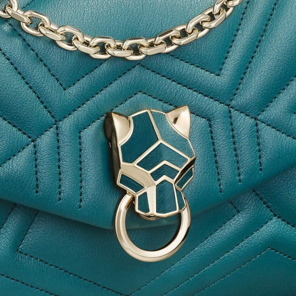 パンテール ドゥ カルティエ チェーンバッグ ミニ ペトロールブルー キルティング カーフスキン、ゴールドフィニッシュ