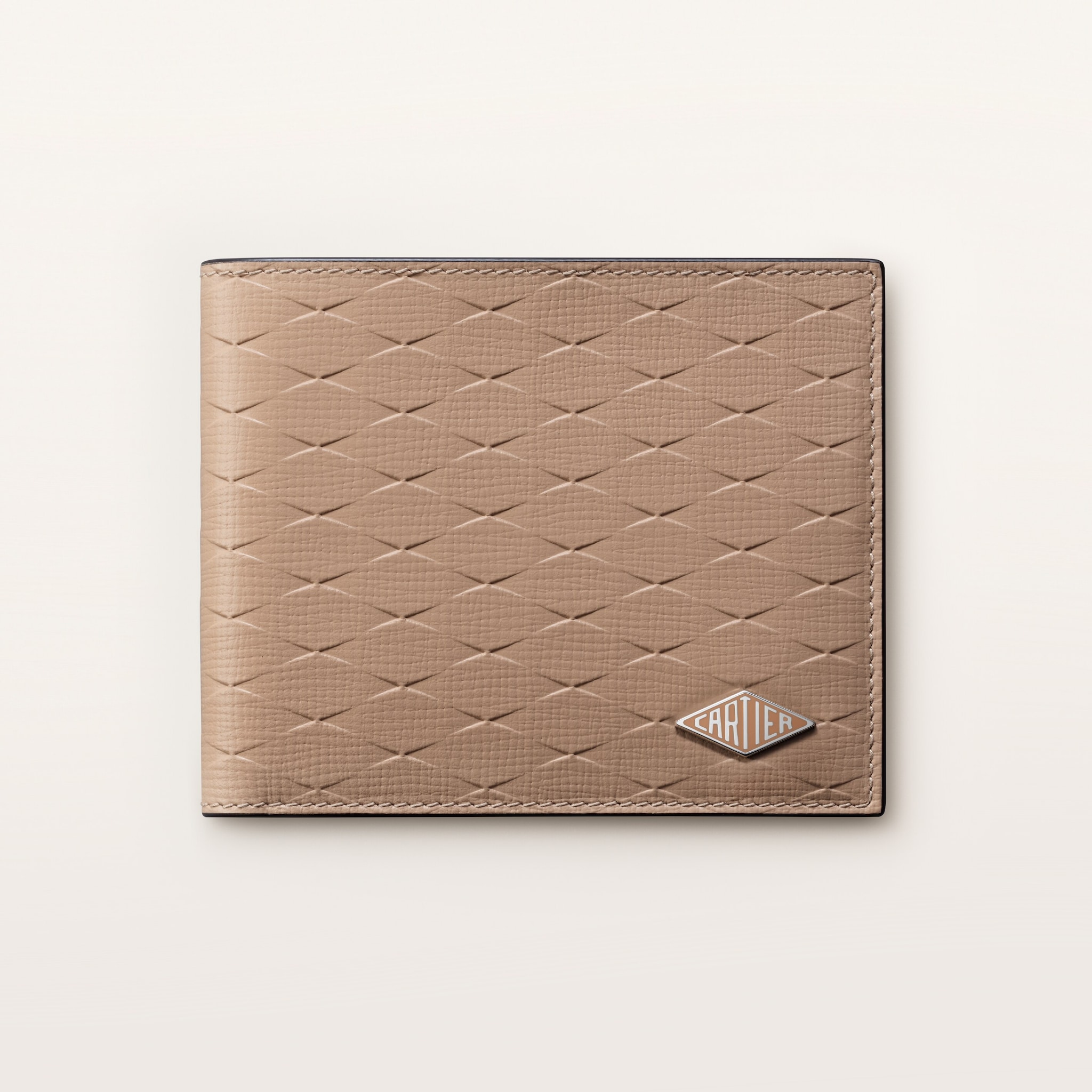 ロザンジュ ウォレットラテカラー カーフスキン、チェーンリンクパターンのエンボス加工、パラジウムフィニッシュ、エナメル