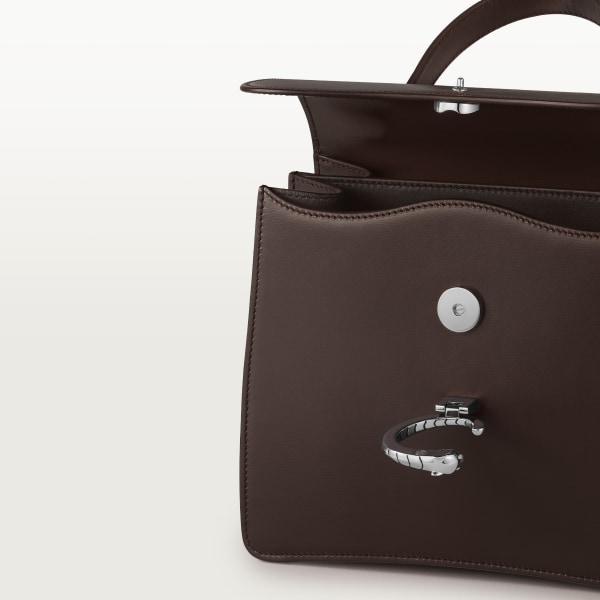 スモール バッグ パンテール C  トンカブラウン カーフスキン、パラジウムフィニッシュ、ゼブラ モチーフ