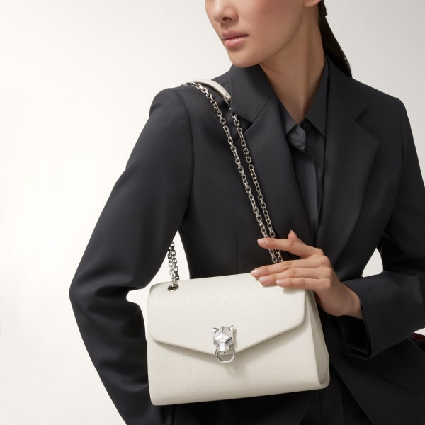 スモール バッグ パンテール グラフィック  ソルトホワイト グレインド カーフスキン、ゴールドフィニッシュ