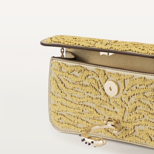 ミニ バッグ パンテール C  ゴールドメタリック カーフスキン、タフテッド パンテールモチーフの刺繍入り