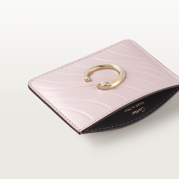 パンテール ドゥ カルティエ シンプル カードホルダー ペタルピンク カーフスキン、「Cartier」ロゴのエンボス加工、ゴールドフィニッシュ