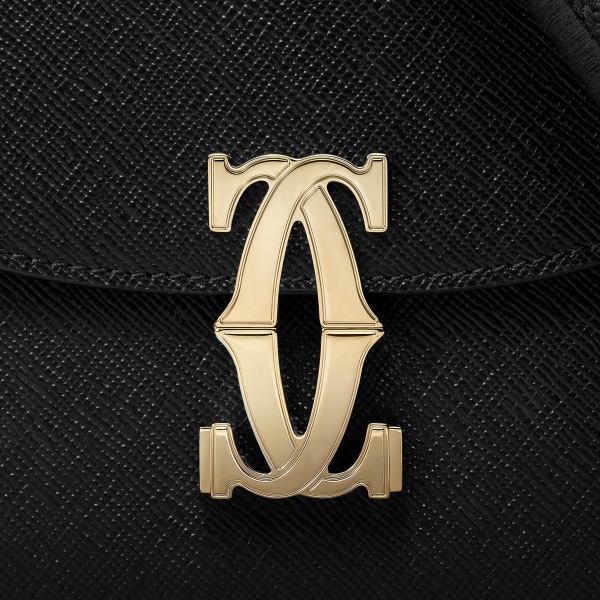 ホーボーバッグ C ドゥ カルティエ  ブラック テクスチャー カーフスキン、刺繡入り、ゴールドフィニッシュ