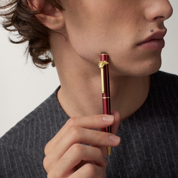 パンテール ドゥ カルティエ ボールペン SM、バーガンディカラーラッカー、ゴールドフィニッシュ