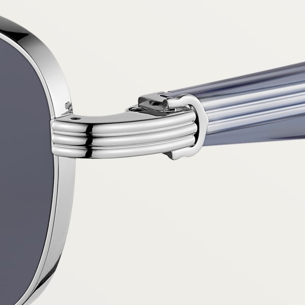 プルミエール ドゥ カルティエ サングラス スムース プラチナフィニッシュ メタル、トランスペアレントブルー アセテート、ブルーレンズ