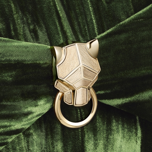 ポーチ パンテール グラフィック グリーン プリーツベルベット、ゴールドフィニッシュ