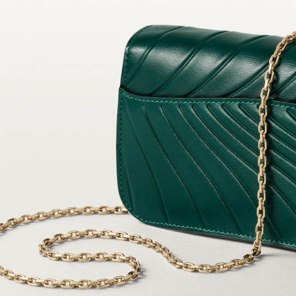 パンテール ドゥ カルティエ チェーンバッグ ミニ エメラルドグリーン カーフスキン、カルティエ シグネチャーモチーフのエンボス加工、ゴールドフィニッシュ