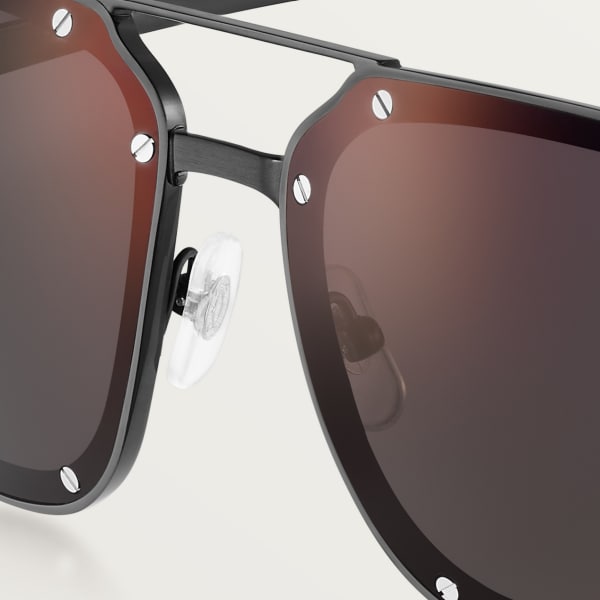 サントス ドゥ カルティエ サングラス スムース＆ブラッシュド ブラックPVDフィニッシュ メタル、ブラックレンズ 