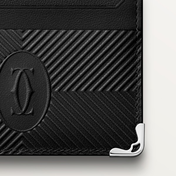 カード ホルダー マスト  デボス加工 ブラック カーフスキン、ゴドロンモチーフ、パラジウムフィニッシュ