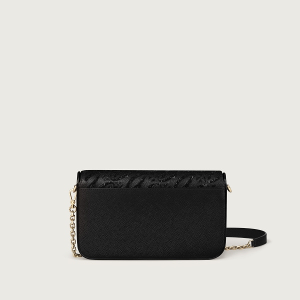 ミニ バッグ C ドゥ カルティエ  ブラック テクスチャー カーフスキン、刺繡入り、ゴールドフィニッシュ