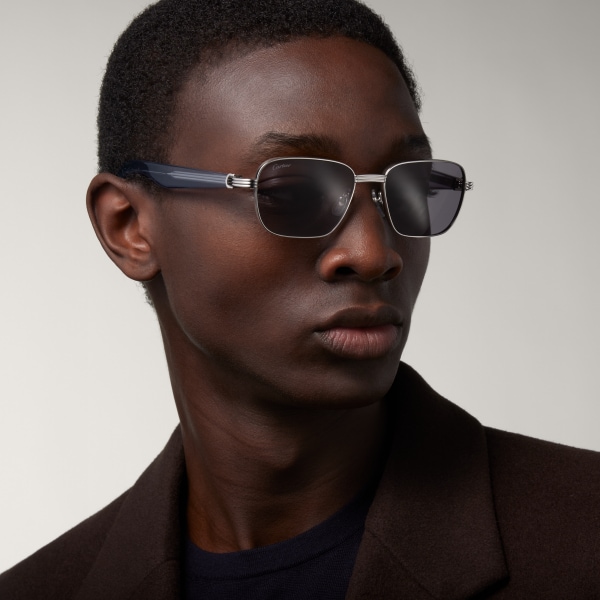 プルミエール ドゥ カルティエ サングラス スムース プラチナフィニッシュ メタル、トランスペアレントブルー アセテート、ブルーレンズ