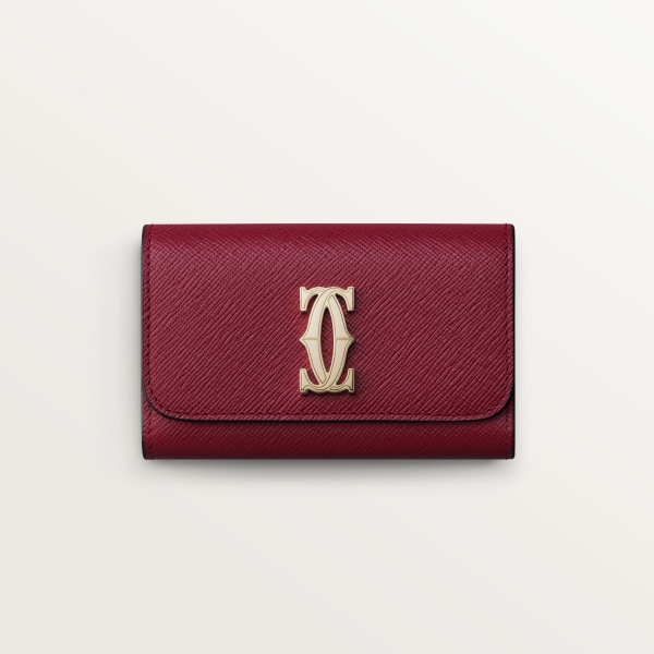 【日本限定】 キーケース C ドゥ カルティエ  チェリーレッド テクスチャー カーフスキン、ゴールドフィニッシュ