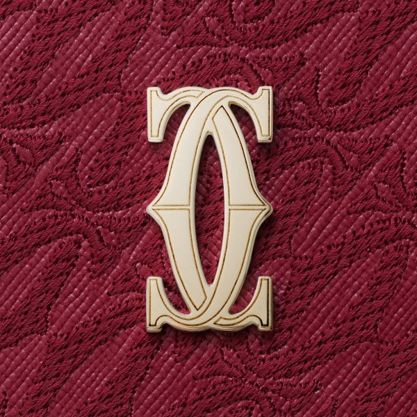 ウォレット C ドゥ カルティエ  チェリーレッド テクスチャー カーフスキン、刺繡入り、ゴールドフィニッシュ