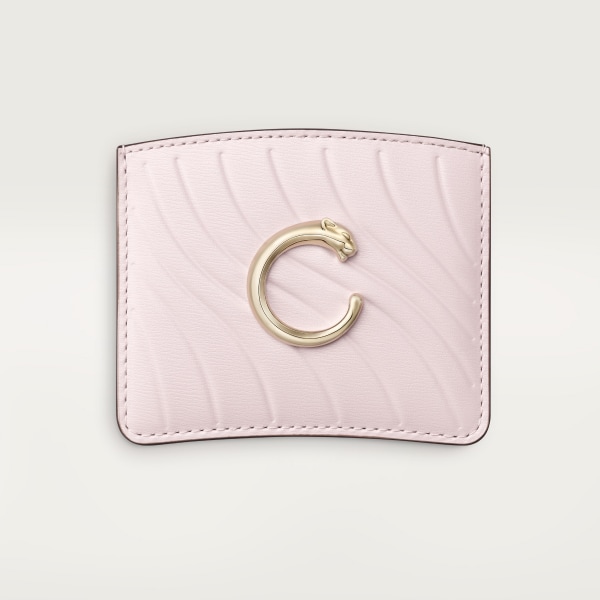 カード ホルダー パンテール C  ペタルピンク カーフスキン、「Cartier」ロゴのエンボス加工、ゴールドフィニッシュ