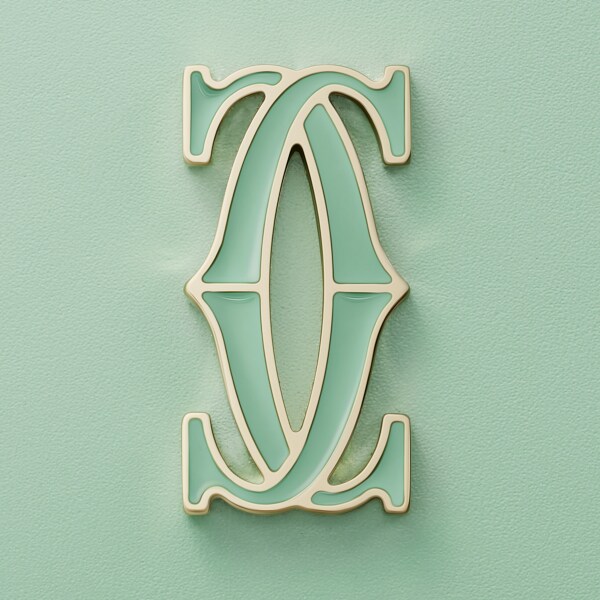 C ドゥ カルティエ シンプル カードホルダー セージグリーン カーフスキン、ゴールド＆セージグリーン エナメルフィニッシュ